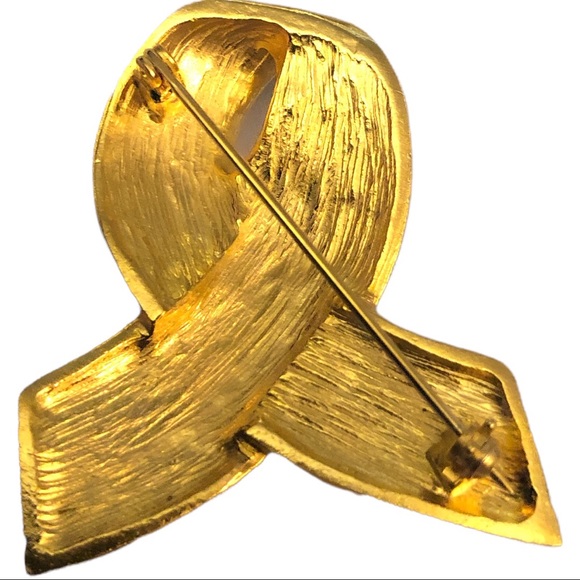 Brushed Gold Tone Awareness Ribbon Brooch - Picture 2 of 5